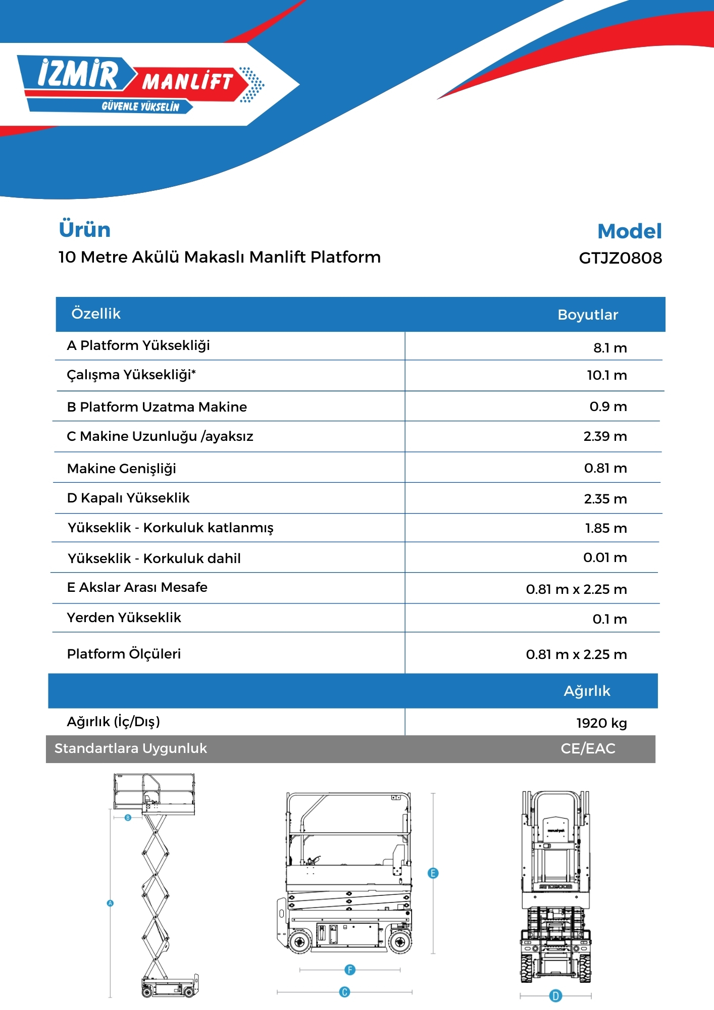 10 Metre Akulu Makasli Manlift Platform