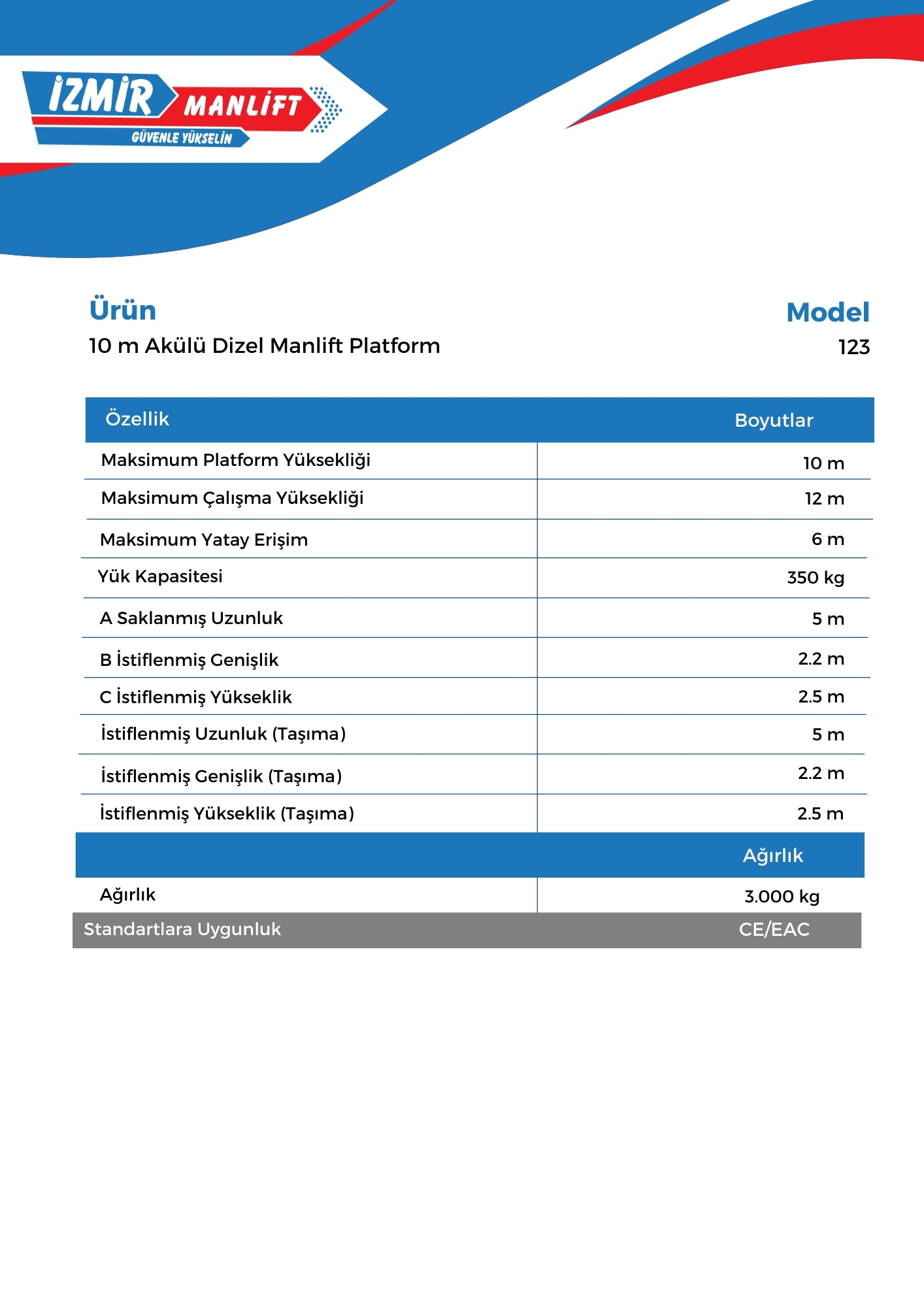 10 m Akulu Dizel Manlift Platform