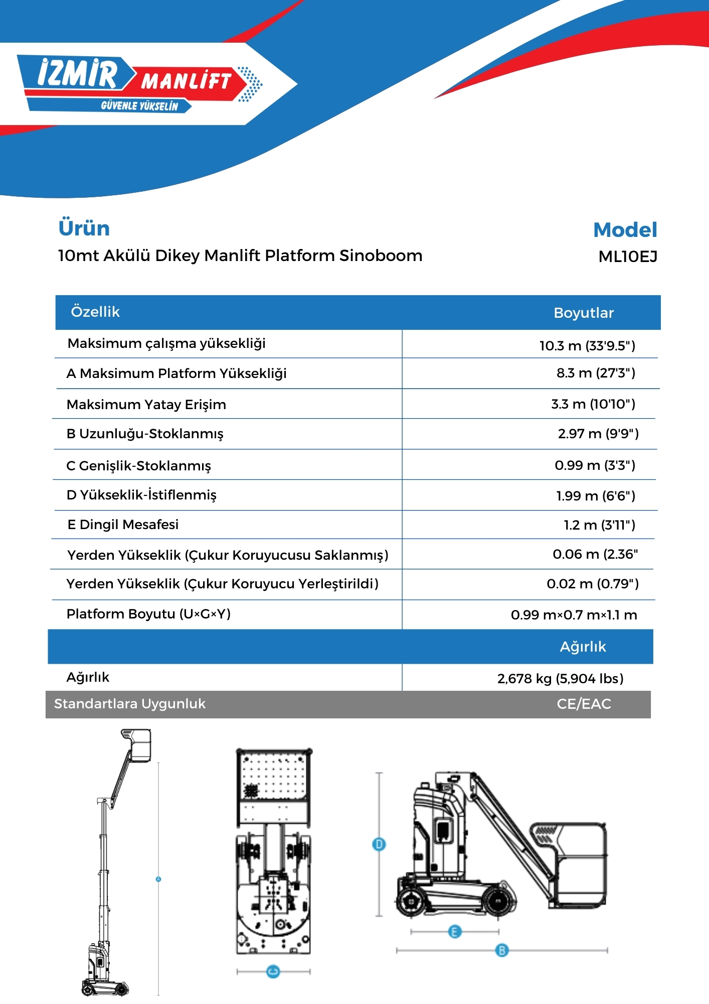 10mt Akulu Dikey Manlift Platform Sinoboom