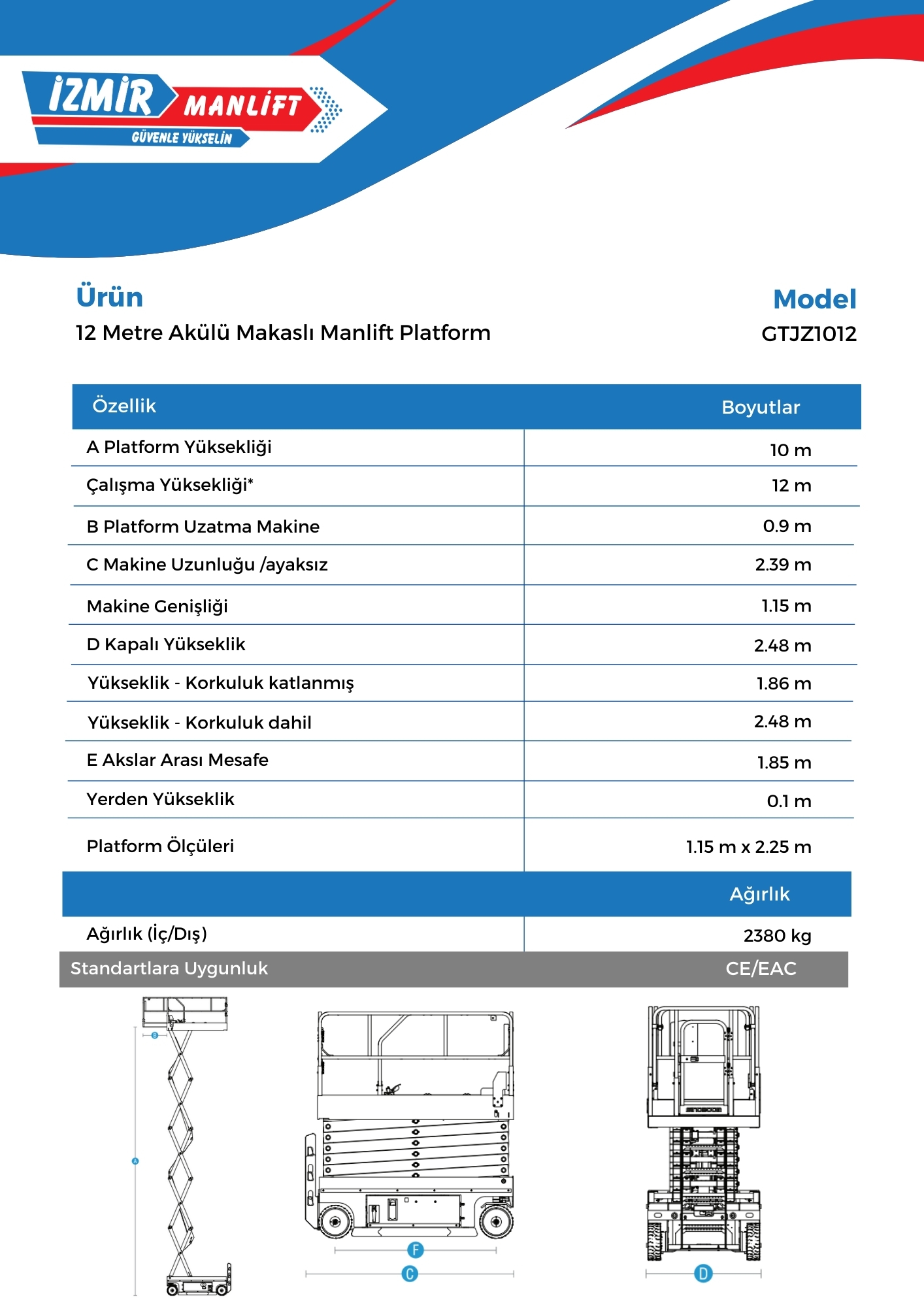 12 Metre Akulu Makasli Manlift Platform