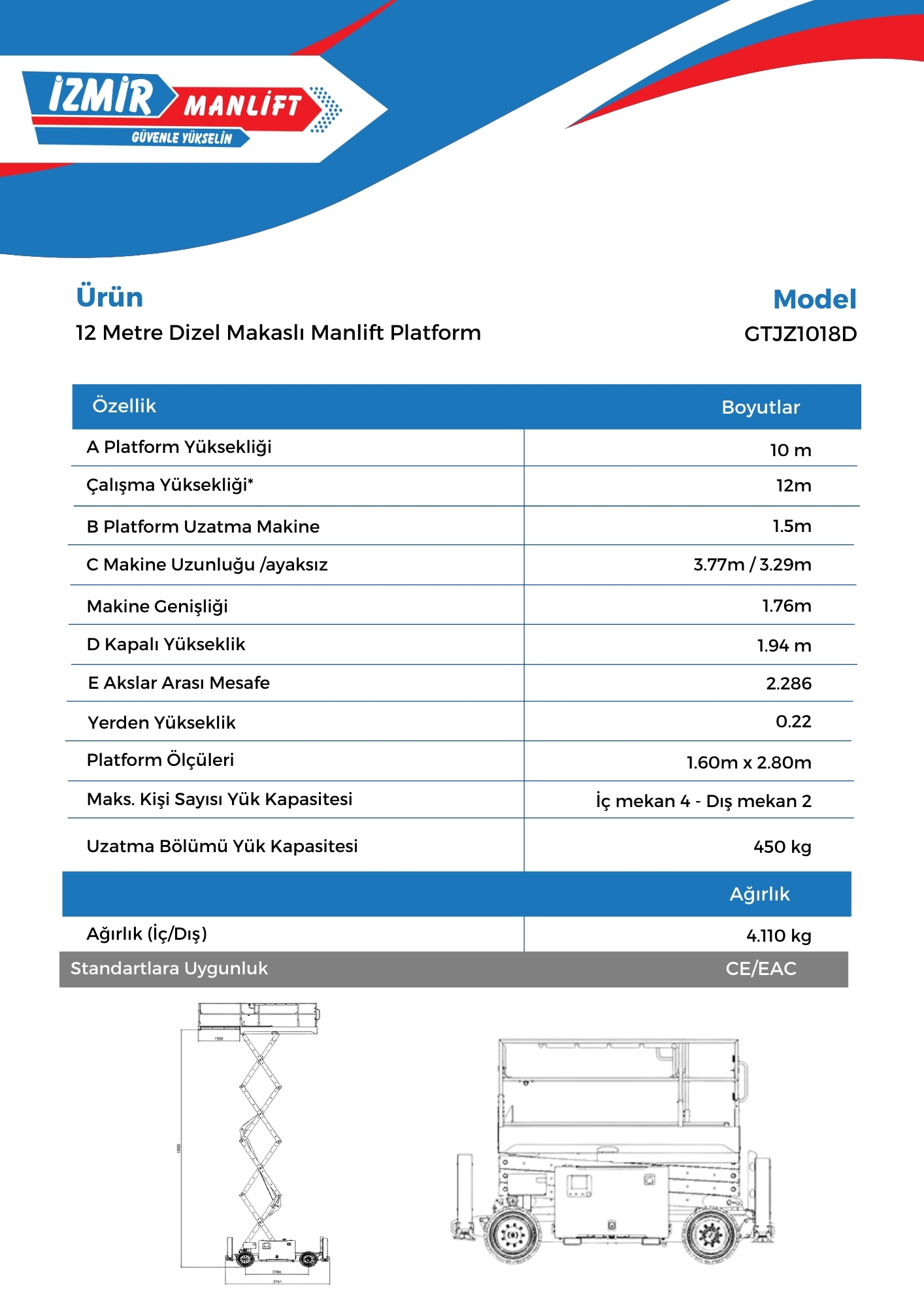 12 Metre Dizel Makasli Manlift Platform