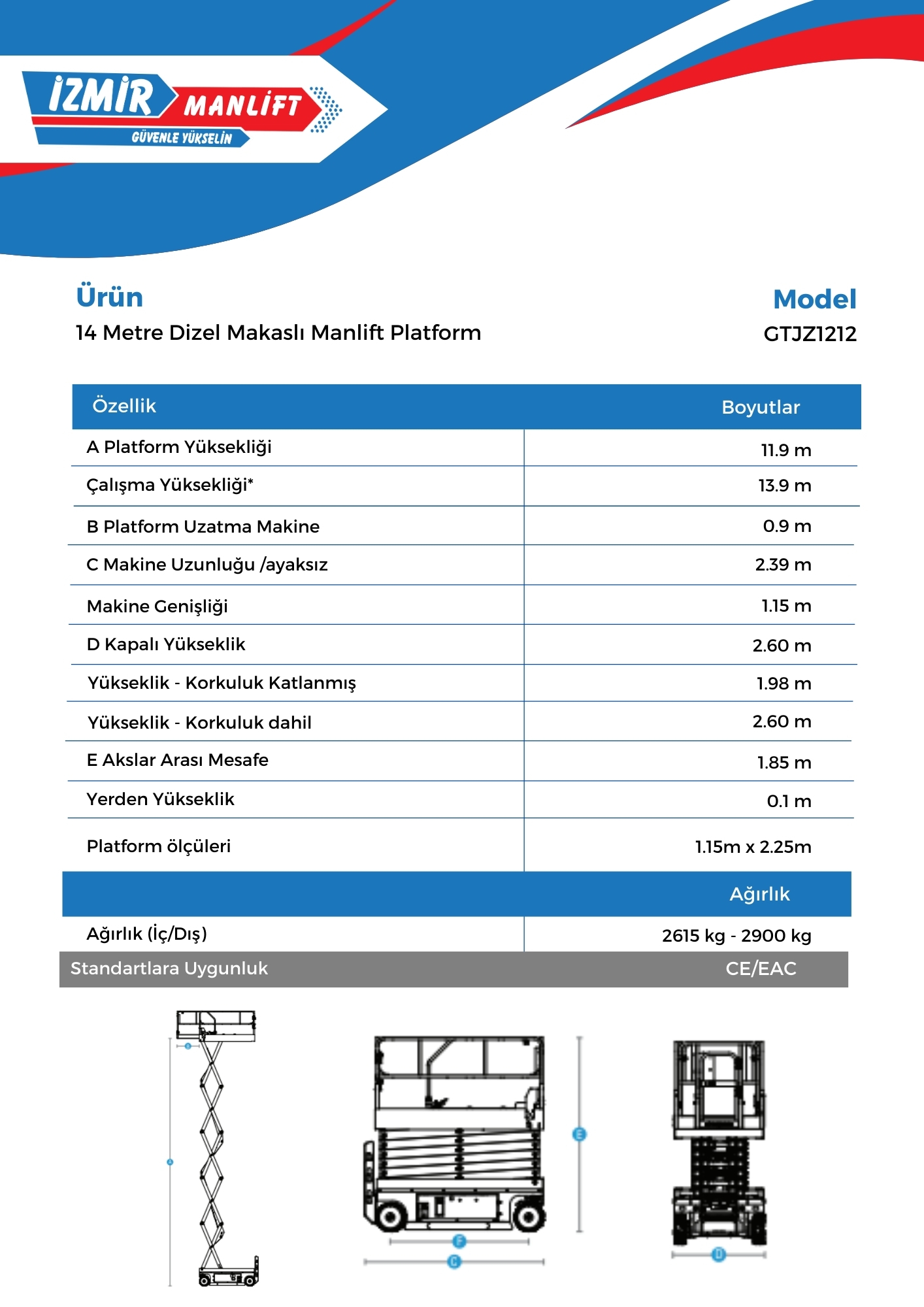 14 Metre Dizel Makasli Manlift Platform