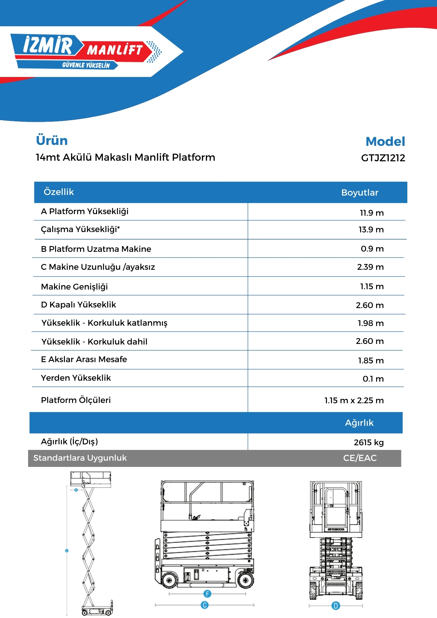 14mt Akulu Makasli Manlift Platform