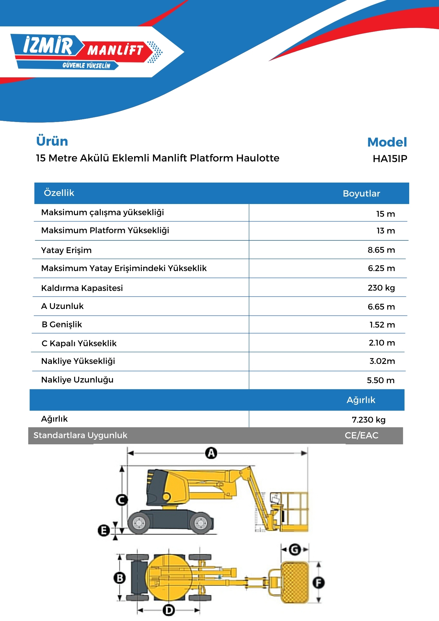 15 Metre Akulu Eklemli Manlift Platform Haulotte