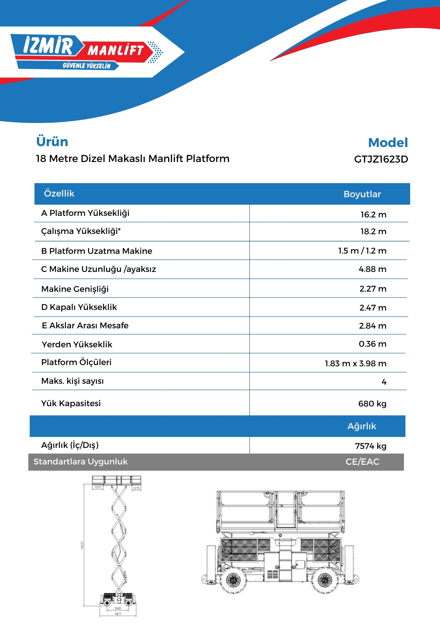 18 Metre Dizel Makasli Manlift Platform