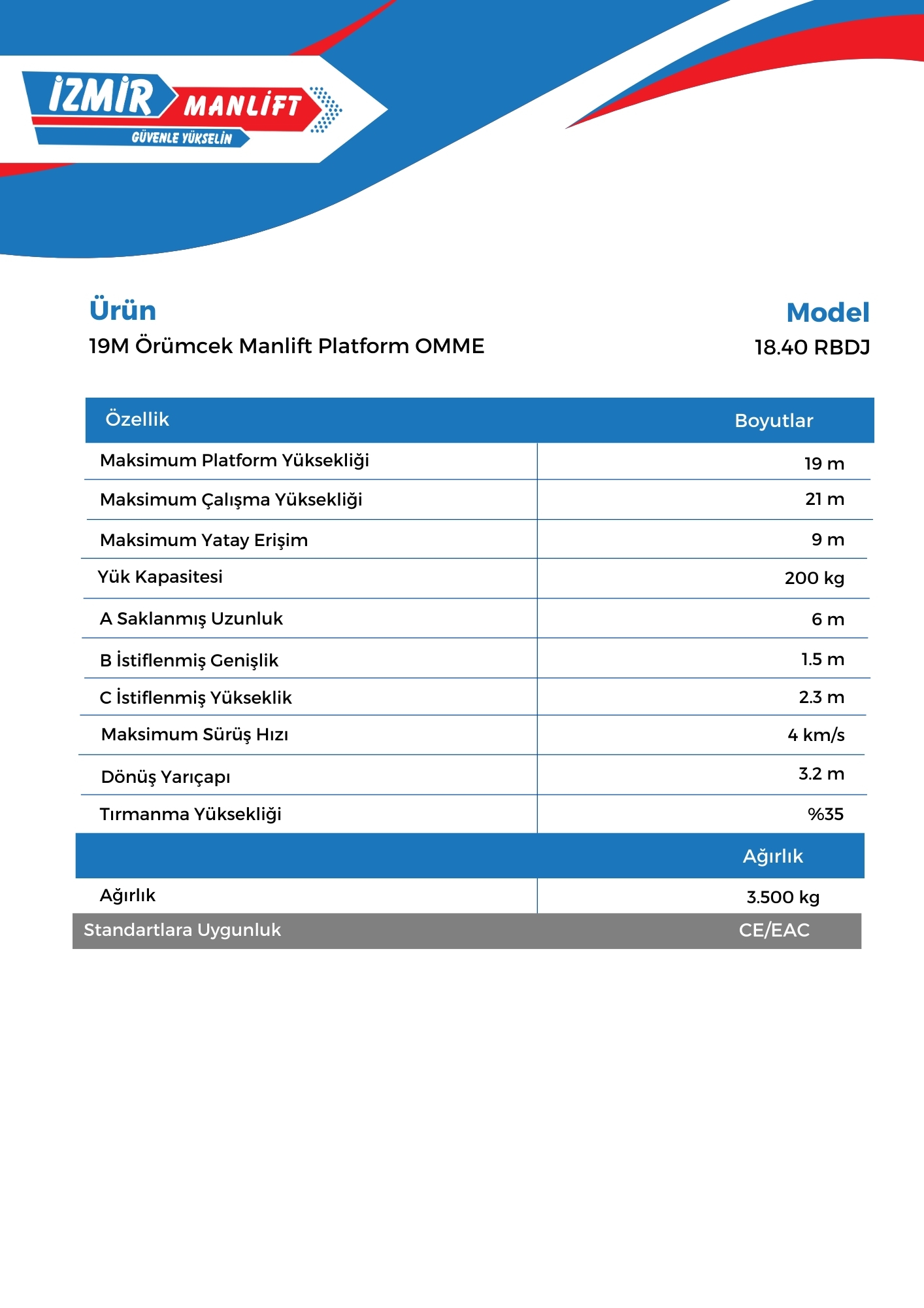 19M Orumcek Manlift Platform OMME 18.40 RBDJ