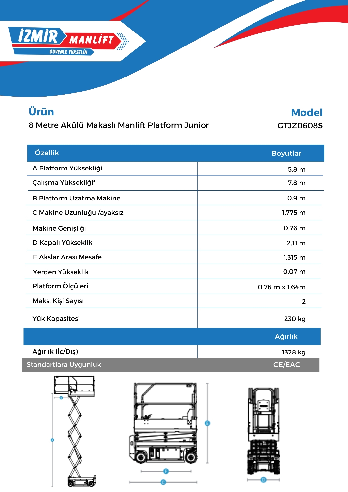 8 Metre Akulu Makasli Manlift Platform Junior