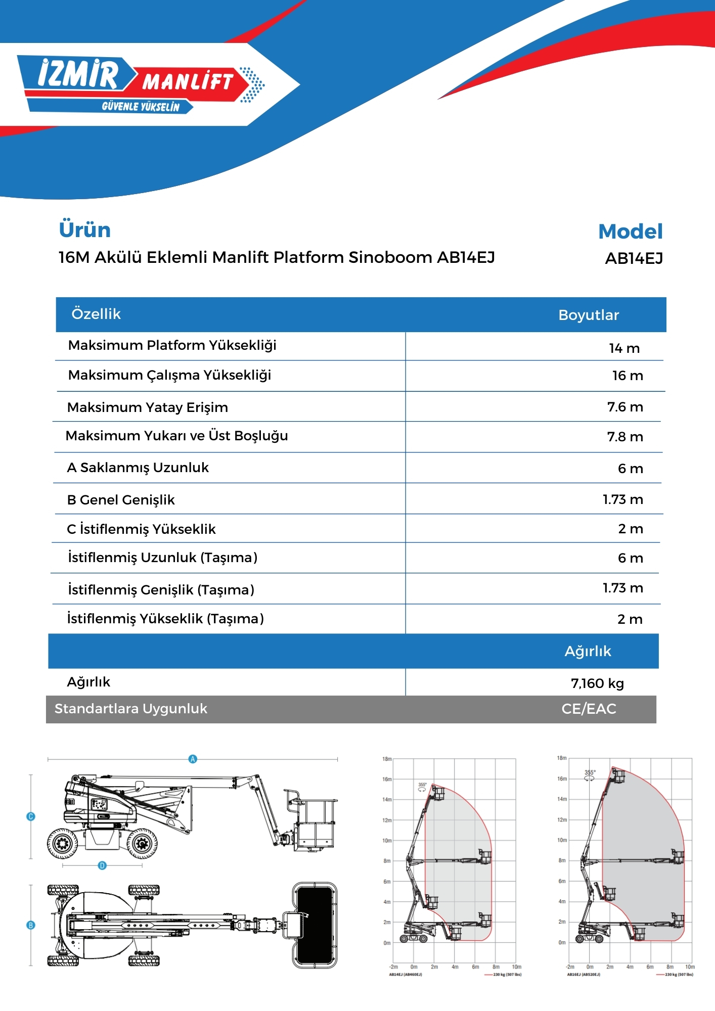 16M Akulu Eklemli Manlift Platform Sinoboom AB14EJ